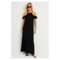 Cool & Sexy Women's Black Halter Neck Wrap Midi Dress