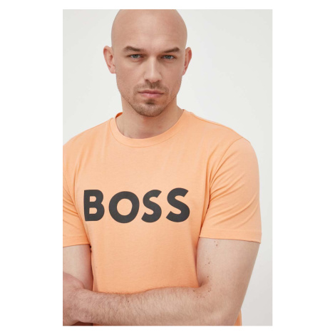 Bavlněné tričko BOSS BOSS CASUAL oranžová barva, s potiskem Hugo Boss