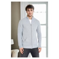 83582 Dewberry Zippered Knitwear Mens Cardigan with Pocket-LIGHT GREY