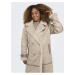 Béžový dámský kabát v semišové úpravě s umělým kožíškem ONLY Ylva