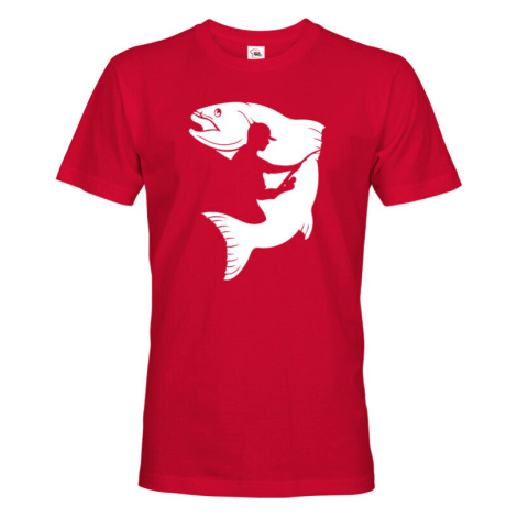 Pánské rybářské tričko s potiskem siluety rybáře a ryby BezvaTriko