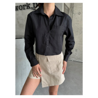 Laluvia Black Pocket Crop Shirt