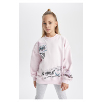 DEFACTO Girl Oversize Wide Pattern Crew Neck Printed Thick Sweatshirt