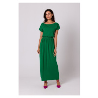 B264 Maxi šaty s elastickým pasem - zelené
