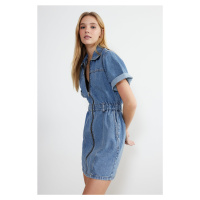 Trendyol Blue Zipper Detailed Mini Denim Dress