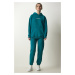 Happiness İstanbul Women's Emerald Green Raised Knitted Tracksuit