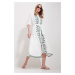 Trend Alaçatı Stili Women's White Large Collar Front Buttoned Skirt Frilly Maxi Length Embroider