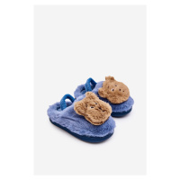 Dětské kožešinové papuče s medvídkem, modrá Dicera