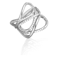 Moderní široký stříbrný prsten se zirkony STRP0523F