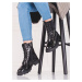 Trendy dámské kotníčkové boty černé na plochém podpatku