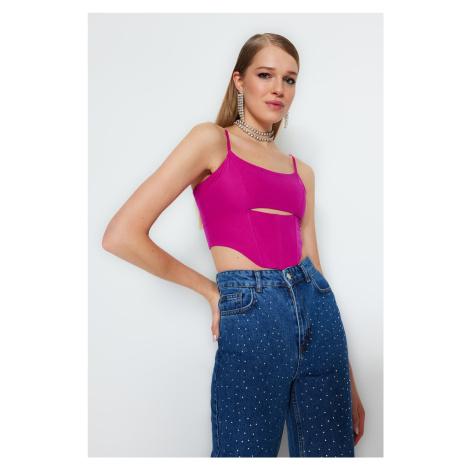 Trendyol Fuchsia Crop Lined Woven Window/Cut Out Detailed Bustier