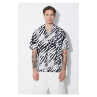 Košile Aries Hibiscus Hawaiian Shirt pánská, černá barva, regular, s klasickým límcem, SUAR40108