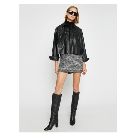 Koton Faux Leather Detailed Mini Tweed Skirt