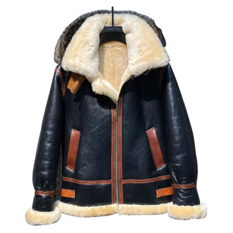Zimní pilotní kabát z jehněčí kůže s kapucí