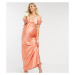 Hope & Ivy Maternity Bridesmaid cold shoulder satin slip midaxi dress in peach-Pink