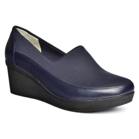 Fox Shoes R908059003 Navy Blue Genuine Leather Wedge Heels Women's Shoes