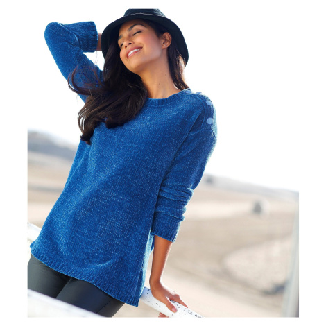 Blancheporte Žinylkový pulovr s knoflíkovým zdobením tmavě modrá