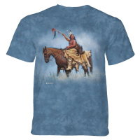 Pánské batikované triko The Mountain - Indián na koni - modré
