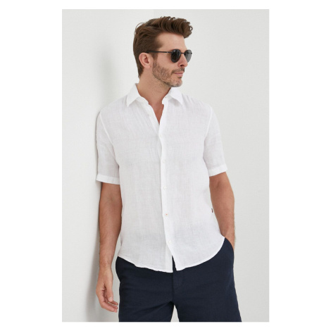 Plátěná košile BOSS ORANGE bílá barva, regular, s klasickým límcem, 50489345 Hugo Boss
