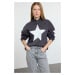 Trendyol Anthracite Thick Polar Fleece Star Printed Hooded Knitted Sweatshirt