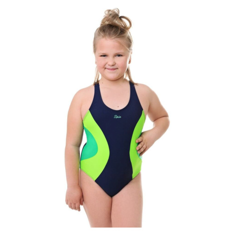Dívčí jednodílné plavky Bibione II modro-zelené neonové SPIN