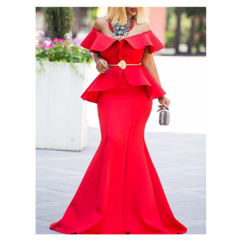 Červené dlouhé šaty FashionEU