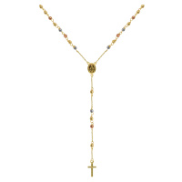 Evolution Group Zlatý 14 karátový náhrdelník růženec s křížem a medailonkem s Pannou Marií RŽ07 