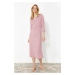 Trendyol Dusty Rose Button and Slit Detailed Ribbed Knitted Nightgown