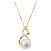 Evolution Group Zlatý 14 karátový náhrdelník s bílou říční perlou a briliantem 92PB00037