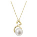 Evolution Group Zlatý 14 karátový náhrdelník s bílou říční perlou a briliantem 92PB00037