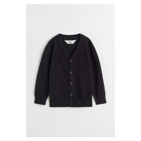 H & M - Propínací svetr z jemně pletené bavlny - černá H&M