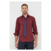 Košile Calvin Klein pánská, vínová barva, slim, s klasickým límcem, K10K108229