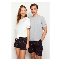 Trendyol Women's Couple Ecru 100% Cotton Motto Embroidered Knitted Pajamas Set