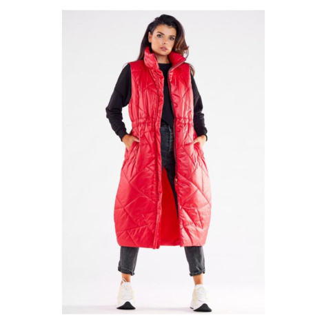 Dlouhá dámská oversize vesta v červené barvě