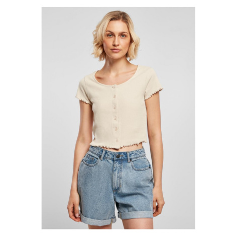 Ladies Cropped Button Up Rib Tee - softseagrass Urban Classics
