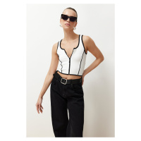 Trendyol White Zippered Ribbed Stretchy Crop Knitted Undershirt