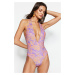 Trendyol Paisley Patterned Swimwear with a deep neckline and low-cut back, normal legs