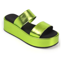 Capone Outfitters Capone Double Strap Wedge Heels Womens Metallic Pistachio Flatform Sandals.