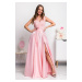 Světle růžové společenské šaty se saténovou sukní