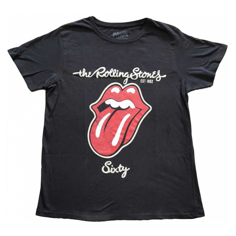 Rolling Stones tričko, Sixty Plastered Tongue Suede Applique Black, dámské RockOff