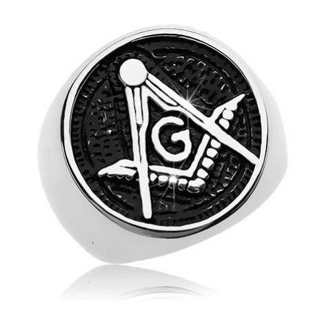 Prsten z chirurgické oceli, symbol svobodných zednářů v patinovaném kruhu Šperky eshop