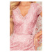 Růžové krajkové šaty s krátkými rukávy a výstřihem GITA Světle růžová