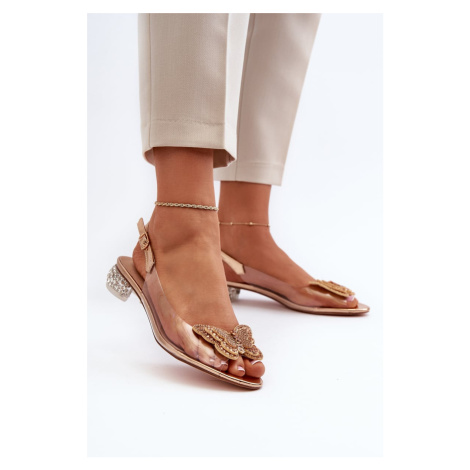 Transparentní sandály na nízkém podpatku s motýlem, zlaté D&A Kesi