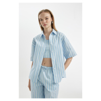 DEFACTO Cool Oversize Striped Poplin Short Sleeve Shirt