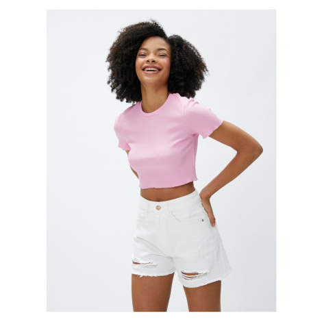 Koton Crop T-Shirt Ribbed Short Sleeves Crew Neck