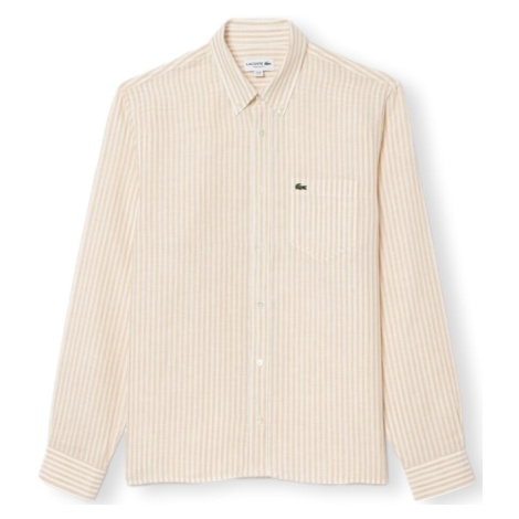 Lacoste Regular Fit Linen Shirt - Blanc/Beige Bílá