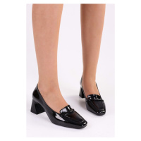 Shoeberry Women's Wolfe Black Patent Leather Casual Heel Shoes