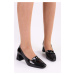 Shoeberry Women's Wolfe Black Patent Leather Casual Heel Shoes