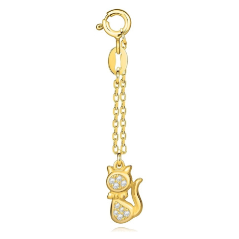 Přívěsek ze stříbra 925 - zlatá barva, kočka s ocasem, čiré zirkony, krátký řetízek Šperky eshop