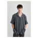 DEFACTO Relax Fit Wide Collar Striped Short Sleeve Shirt